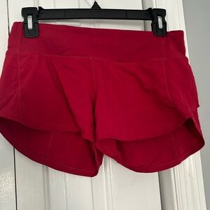 Lululemon Speed Up lined Shorts, red, low-rise waist, 2.5” inseam. Size 4.